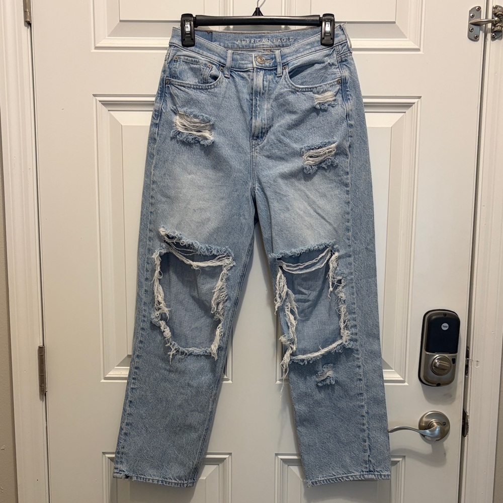 American Eagle Outfitters Ripped Light Blue Boyfriend Jeans